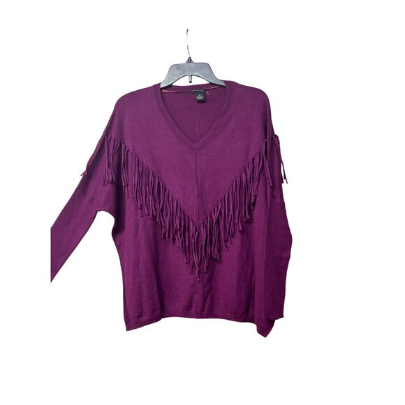DKNY Fringe Embellished V-neckline Dolman Sweater, Purple, S - Picture 9 of 13